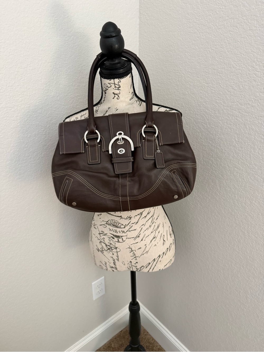 Coach Soho Brown Leather Buckle Flap Satchel Shoulder Bag 8A11 Silver